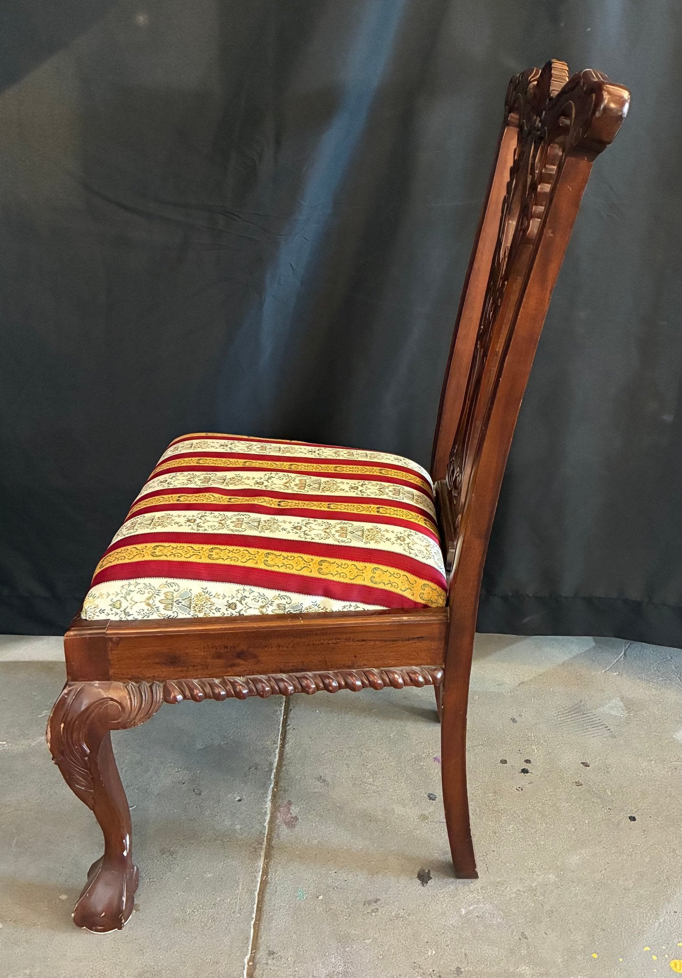 1950s Chippendale Revival Mahogany Hand-Carved Side Chair with Ball-and-Claw Feet
