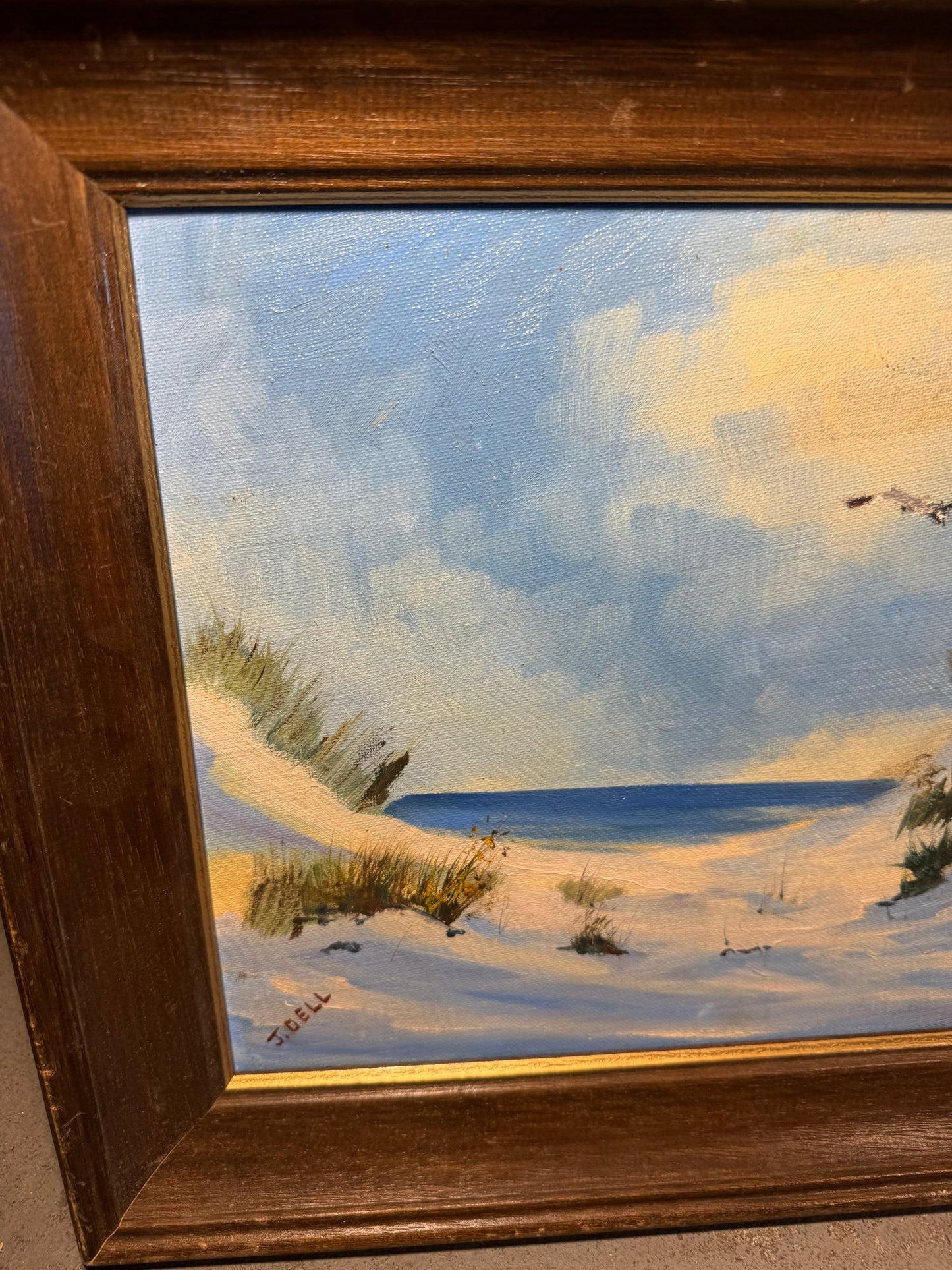 Cape Cod Sand Dunes – Original Oil Painting Signed J. Dell, 17″ × 14″ (Framed)