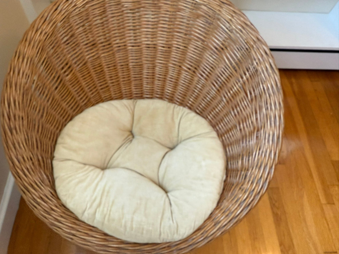 Vintage Rattan Bucket Lounge Chair with Cushion – Boho Style, 1970s