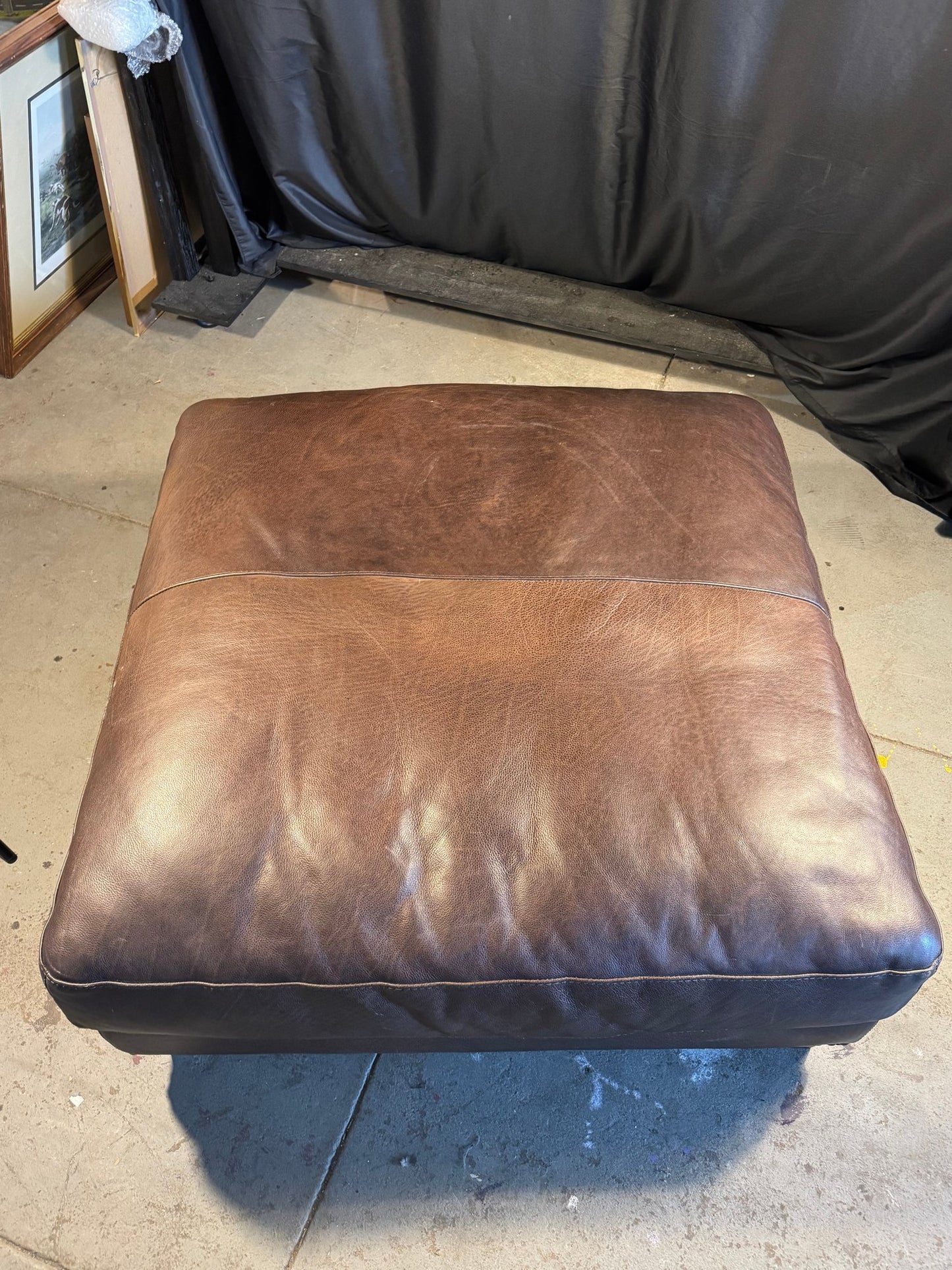 Oversized Brown Leather Ottoman – 44″ × 44″