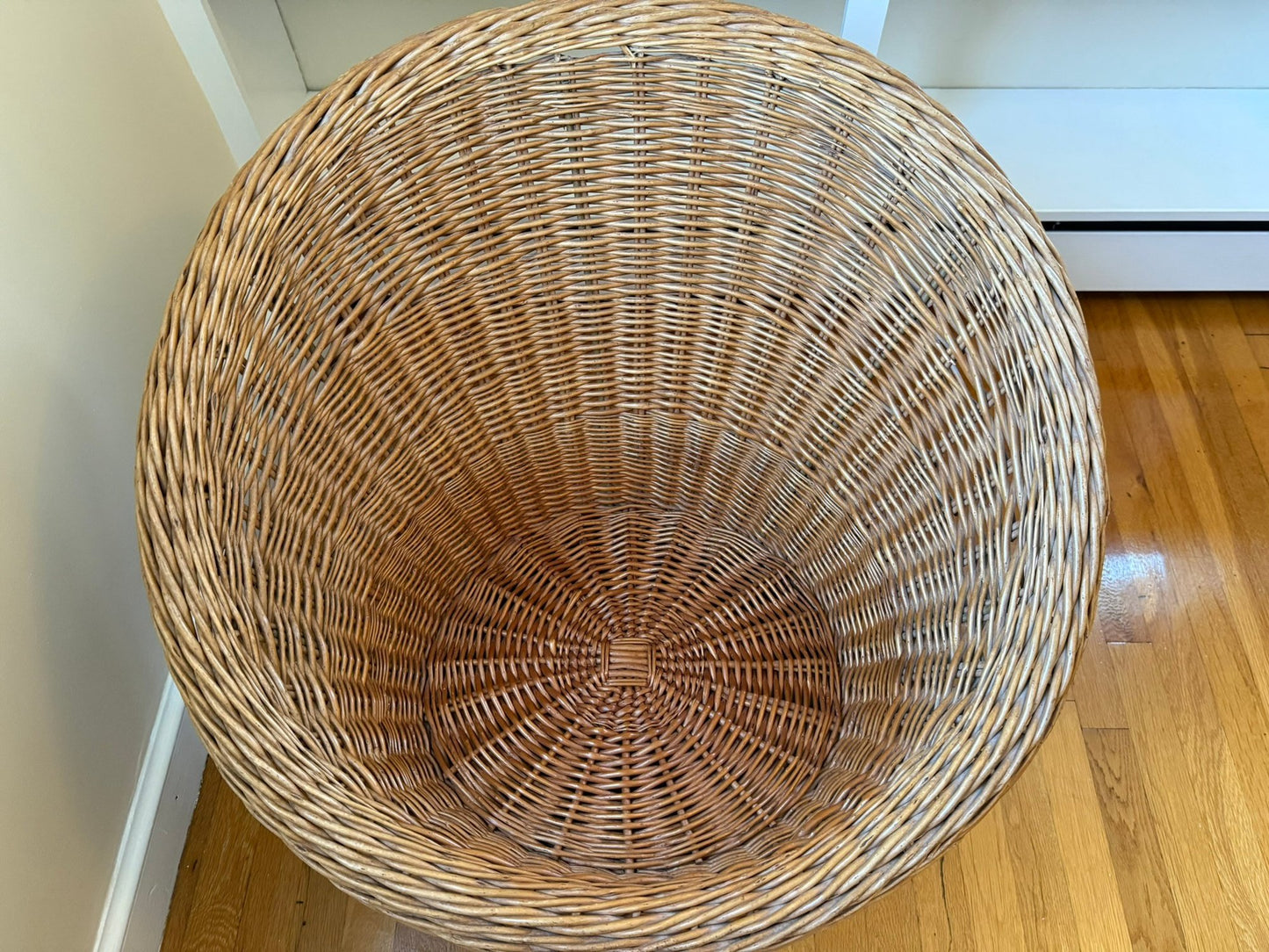 Vintage Rattan Bucket Lounge Chair with Cushion – Boho Style, 1970s